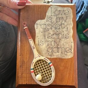 Vintage Wooden Tennis Plaque with Racket Design